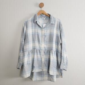 NWT AE Ahh-Mazingly Soft Plaid Flannel Babydoll Top Blue Gray Peplum M
